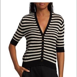 Khaite Dianna Short-Sleeve Striped Cashmere Cardigan - Large